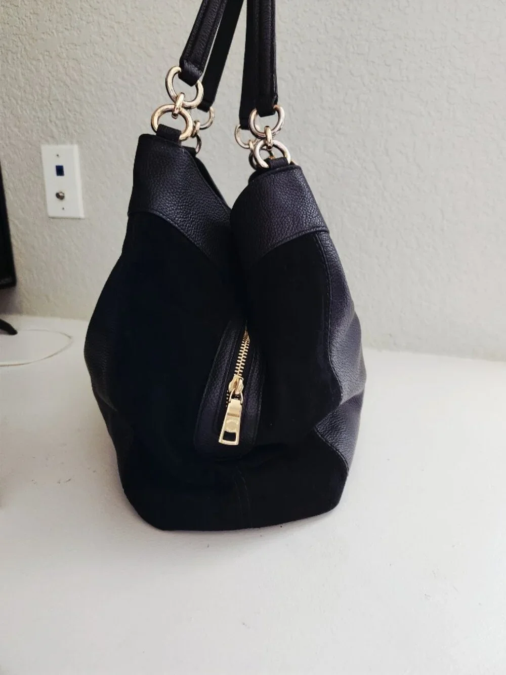 Euc Coach Lexy Black Suede & Leather Shoulder Bag